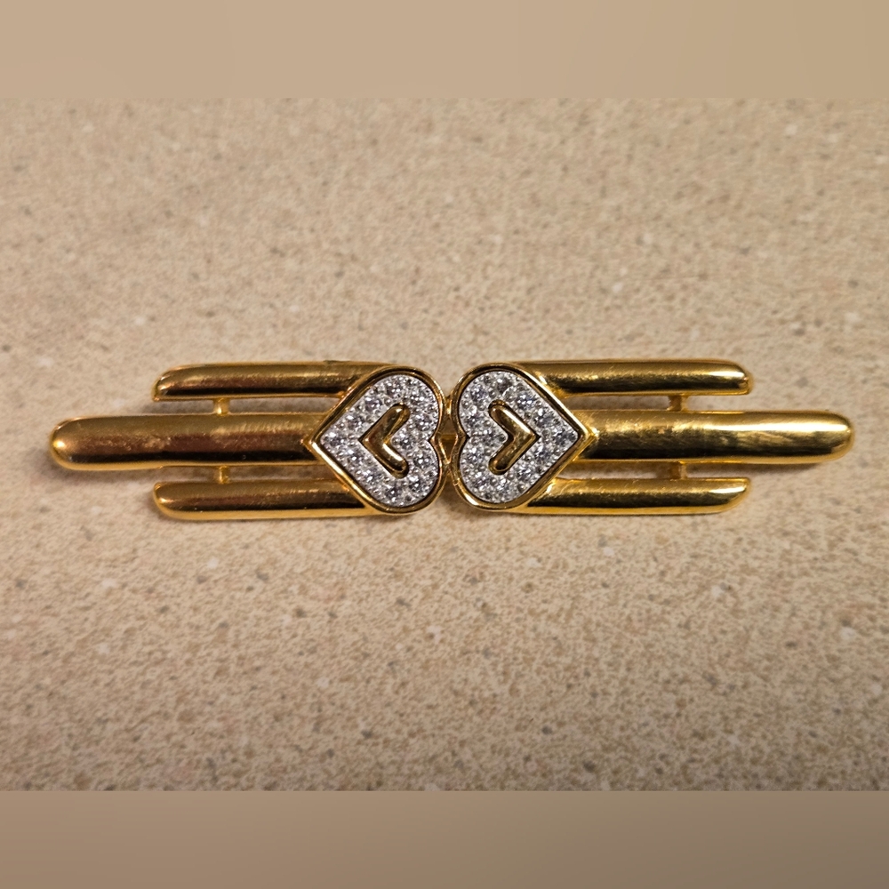 Vintage Monet Gold Tone Heart Brooch Art Deco Costume Jewelry
